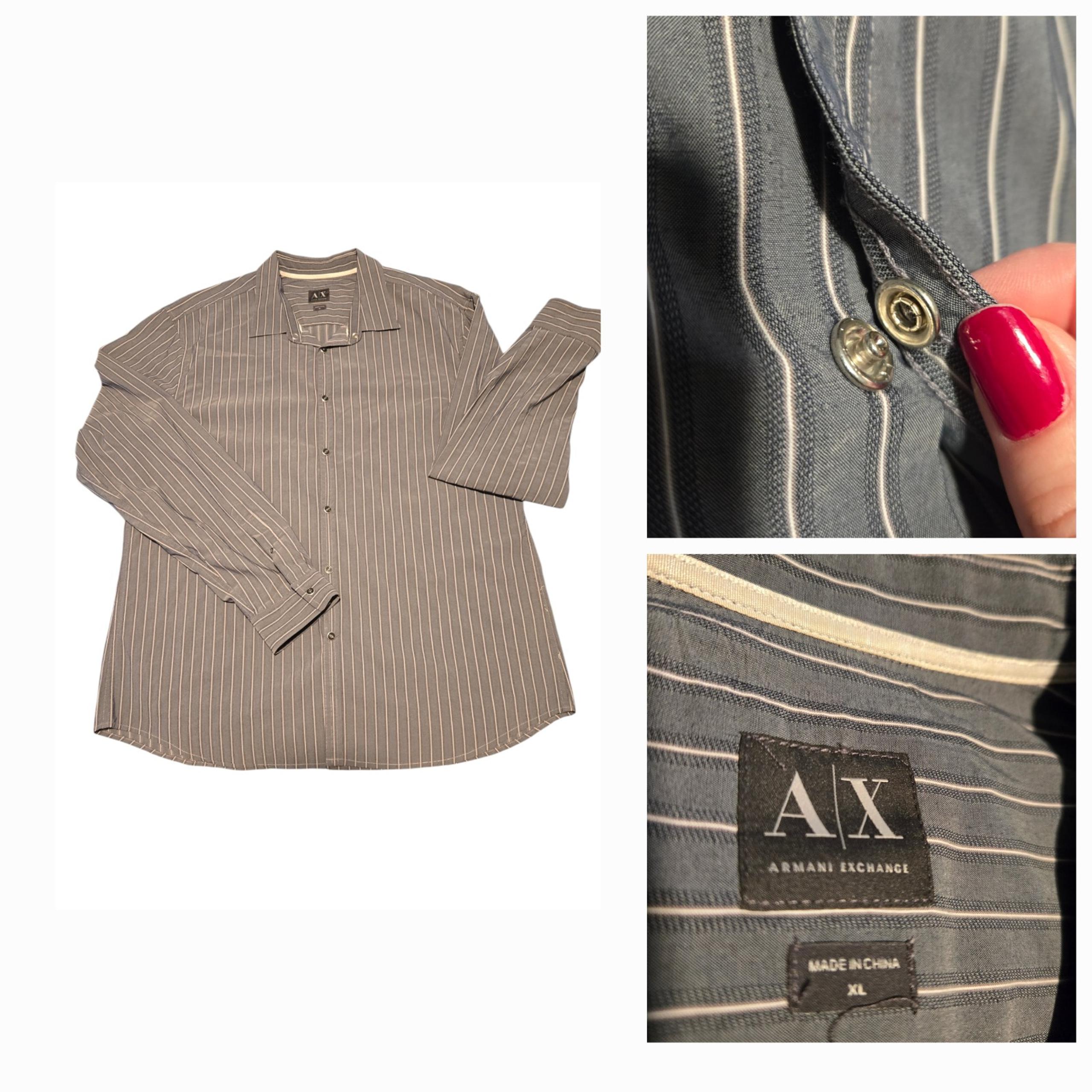 Armani Exchange Shirt Men’s XL Gray Snap Striped Stretch Casual Formal Business