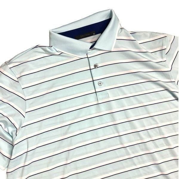 Greyson Shirt Mens XL Light Blue Striped Polo Golf Stretch Preppy Button