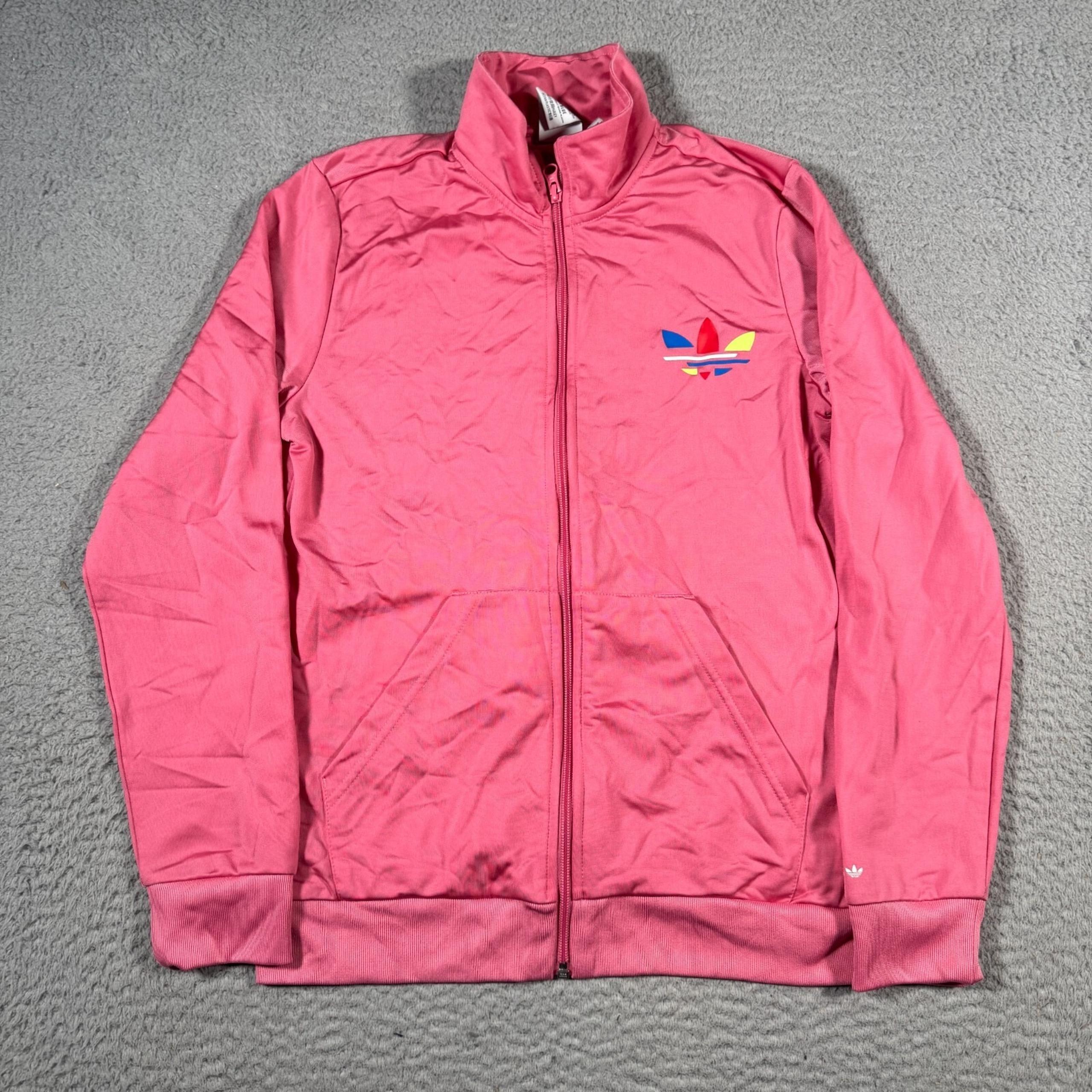 Adidas Jacket Womens Large Pink Activewear Original Track Long Sleeve Full Zip