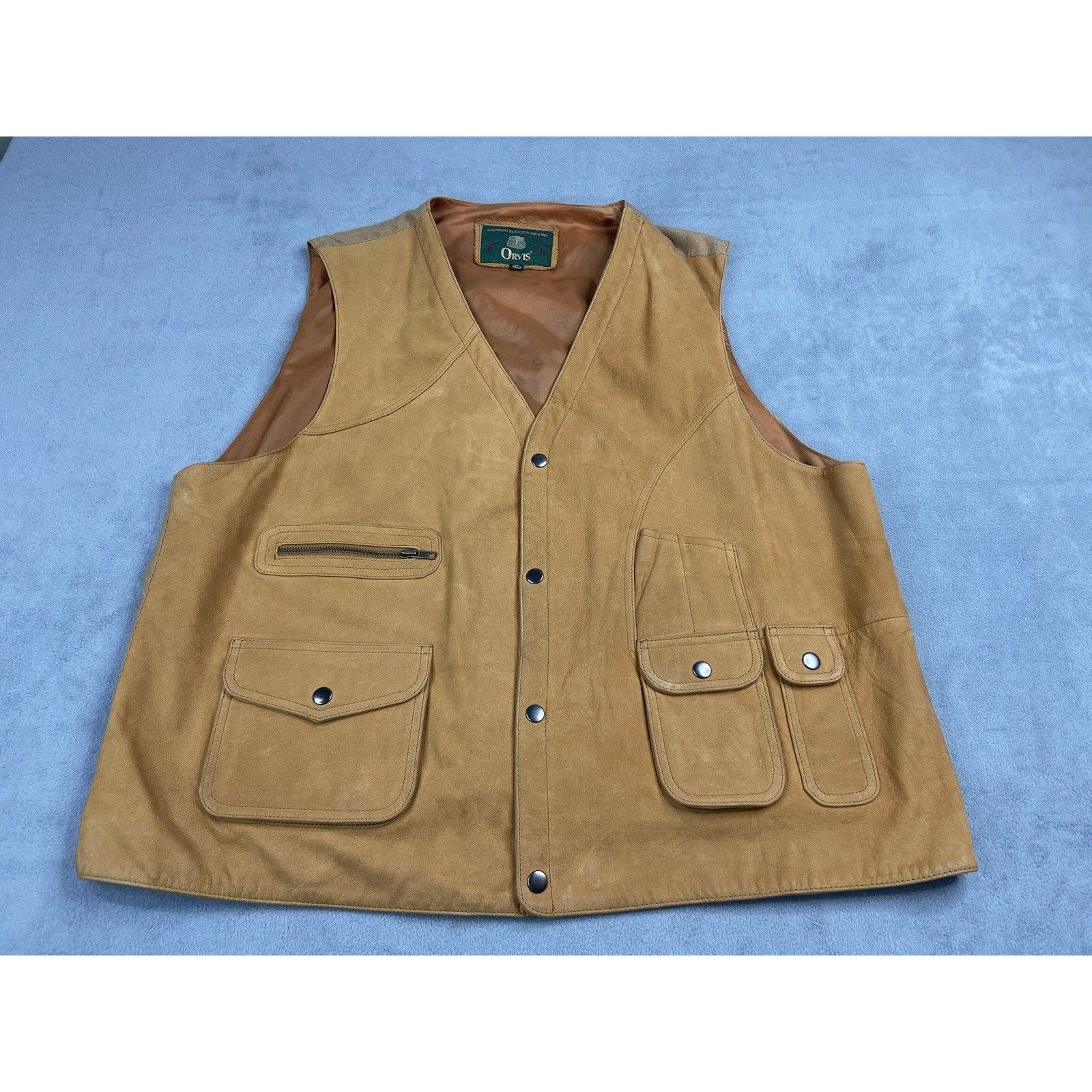 Vintage Orvis Vest Men XL Hunting Leather Shooting Ammo Safari Utility Outdoors