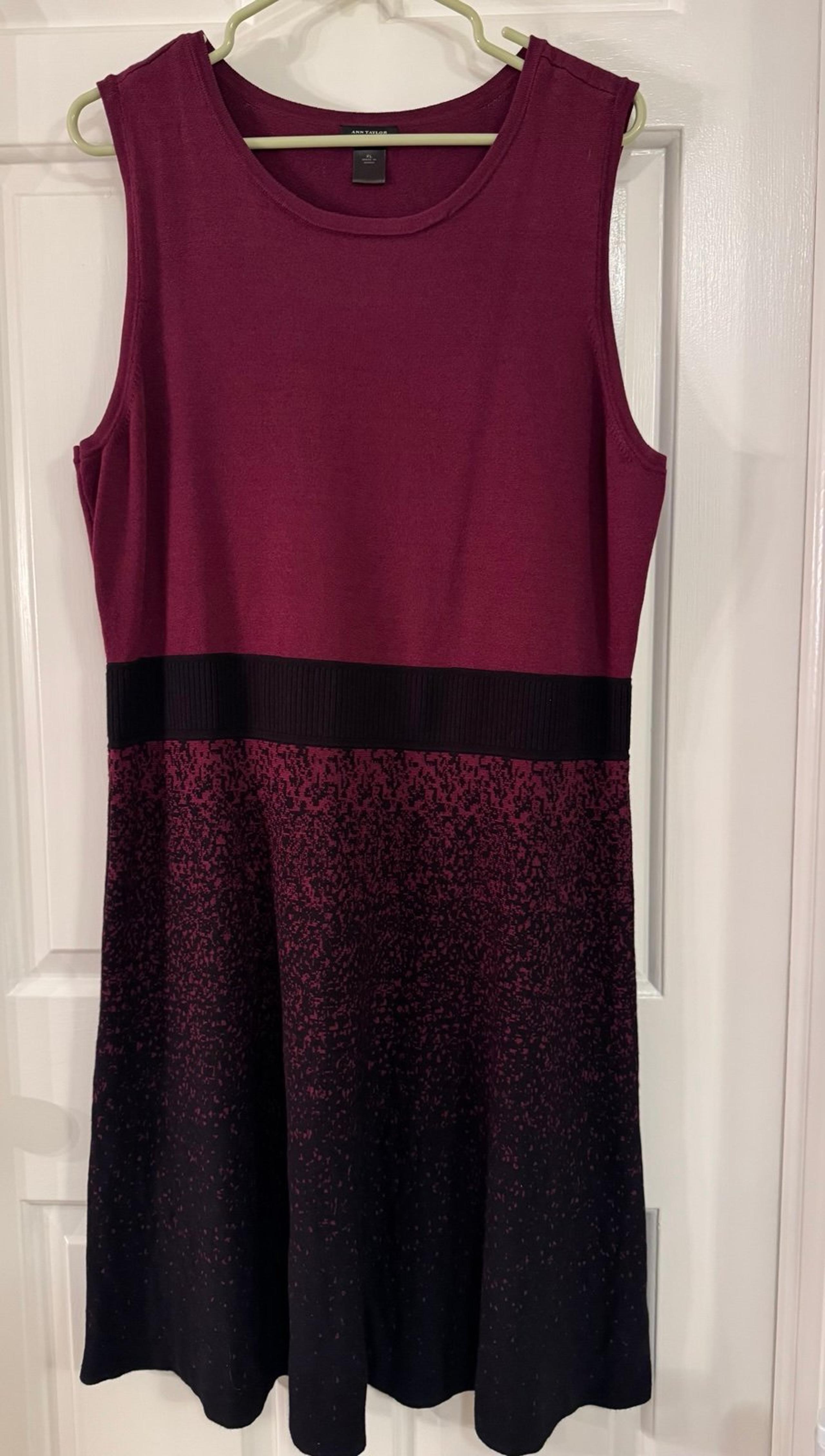 ANN TAYLOR Fit & Flare Ombre Dress Size XL MAROON Burgundy Black Sleeveless