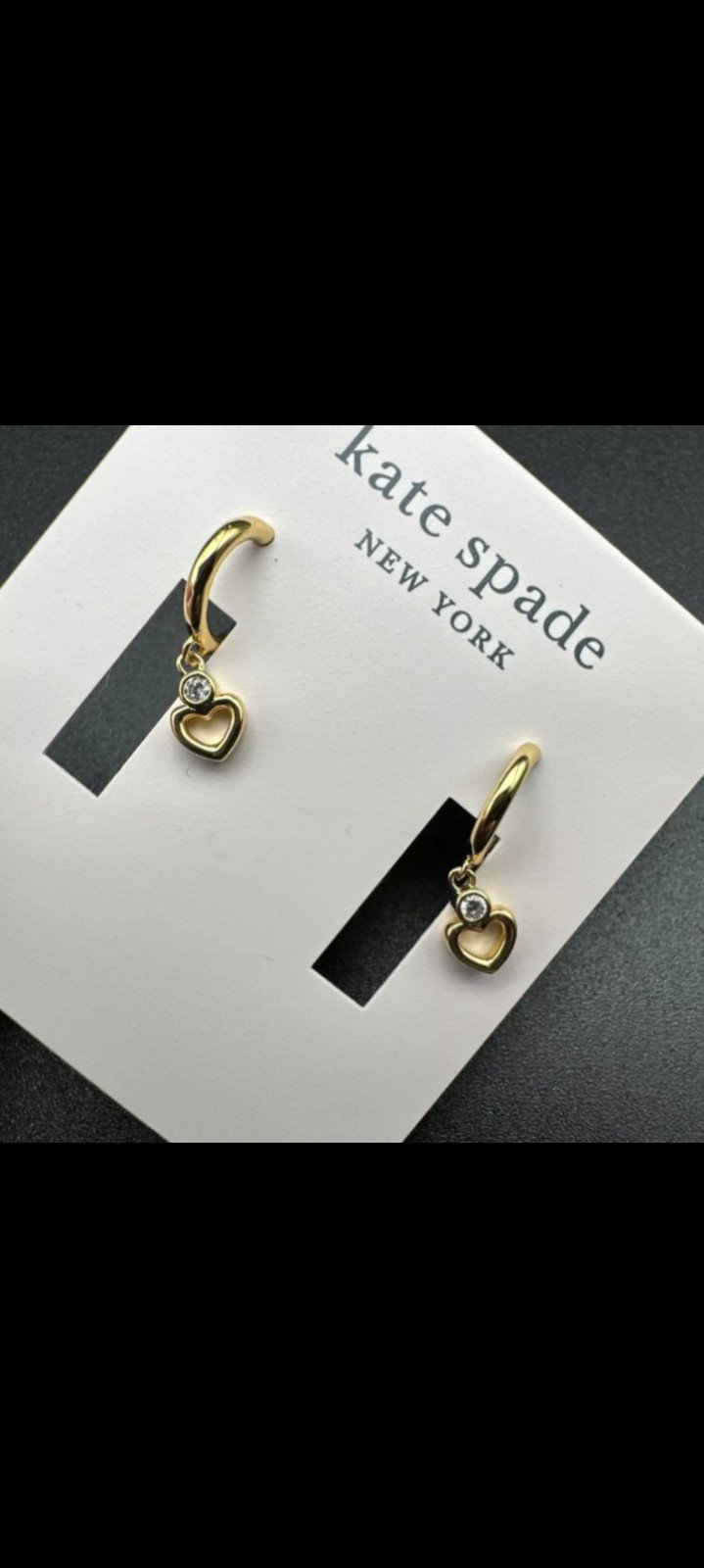 Kate Spade Gold Open Hoop Heart Dangle Drop Earrings