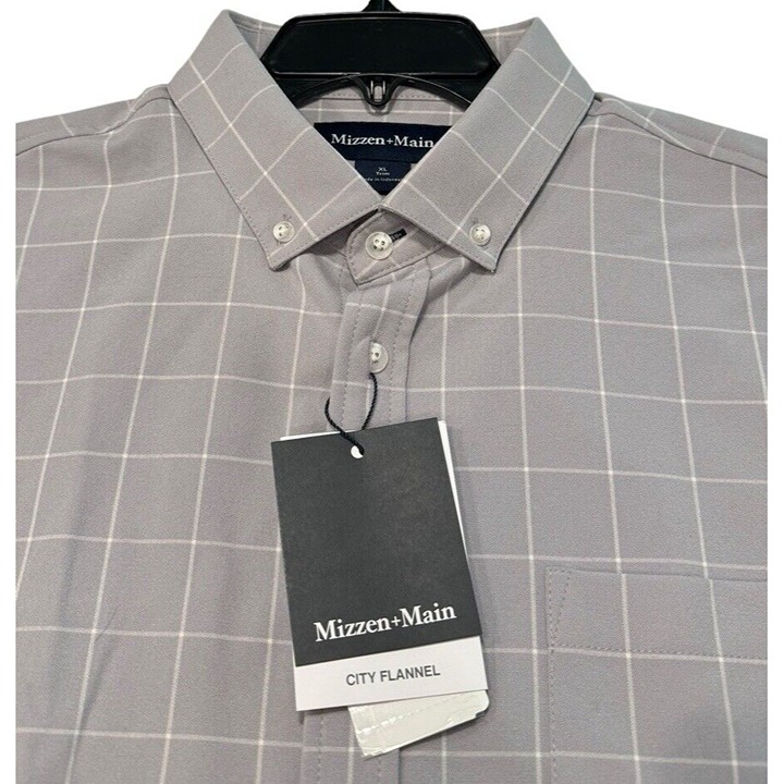 Men’s Mizzen+Main XXL Trim City Flannel Button Up Shirt Light Pastel Gray 148
