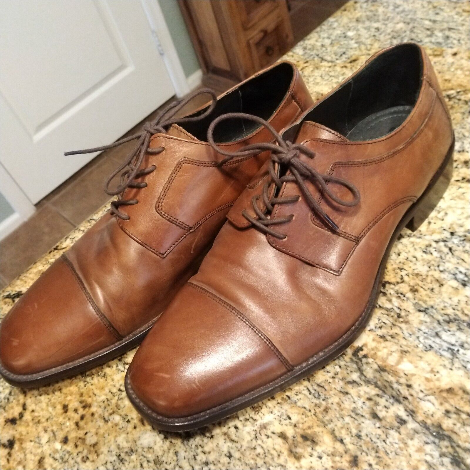 J.Murphy by Johnston & Murphy 11566 Men' 10.5W Brown Leather Cap Toe Dress Shoes