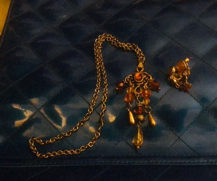 Antique Brass Necklace And Earring Set