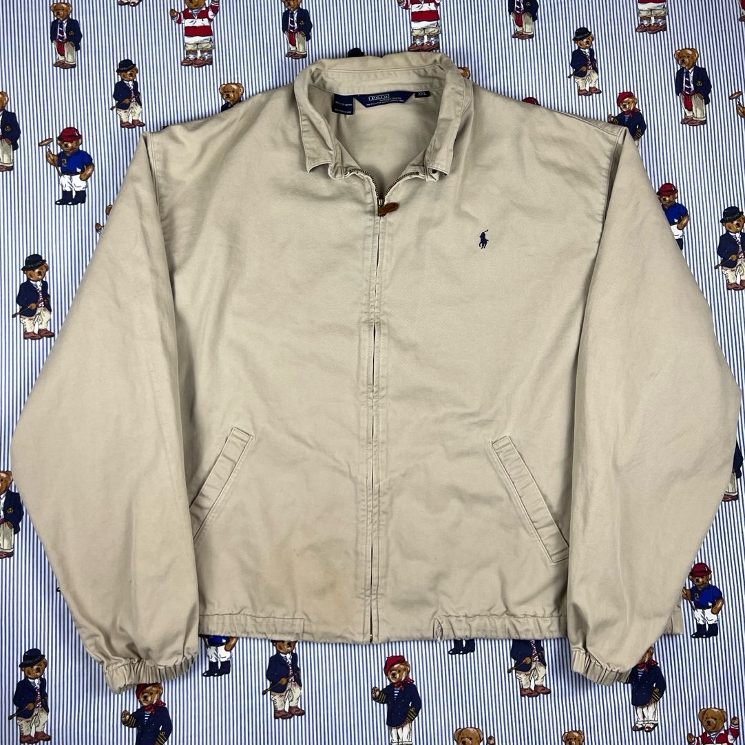 Vintage Polo Ralph Lauren Beige Tan Harrington Full Zip Jacket Made In USA XXL