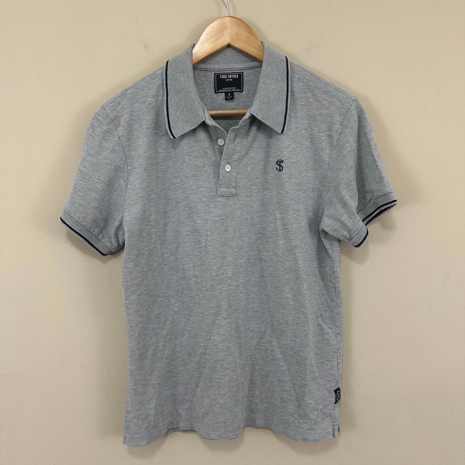 Todd Snyder Pique Grey Navy TS Cotton Short Sleeve Polo Shirt Mens Small Italy