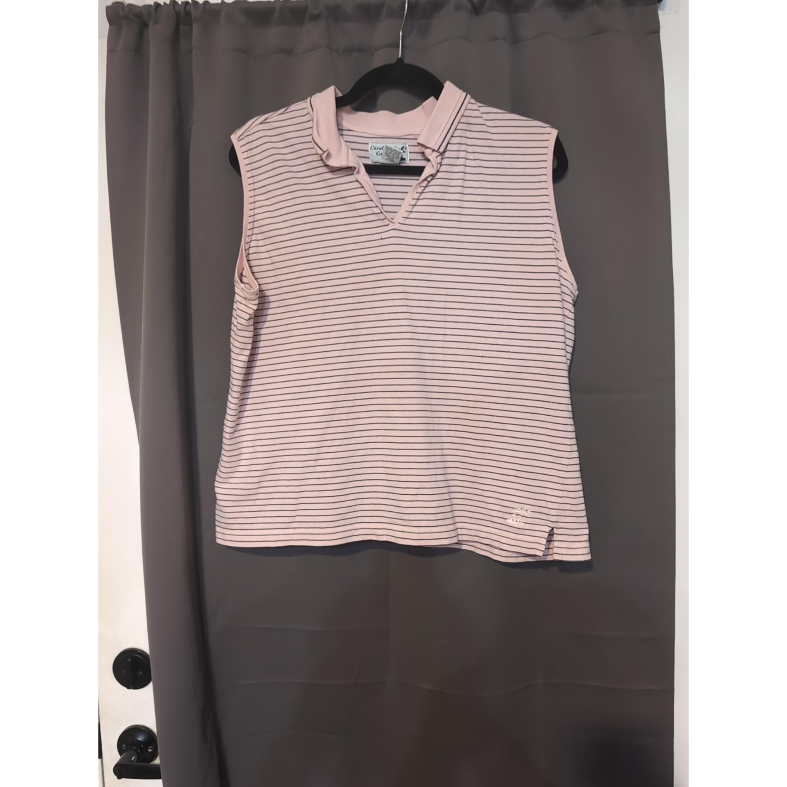 Coral Bay Women's XL Golf Polo Shirt, Sleeveless Pink Striped, Embroidered Logo