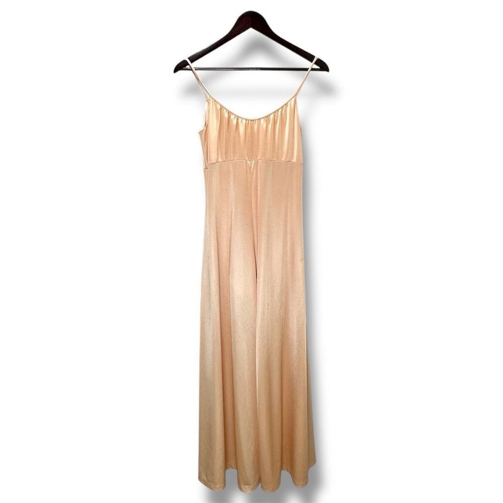 Women's Beige Satin Slip Maxi Dress Size M Formal Sleeveless