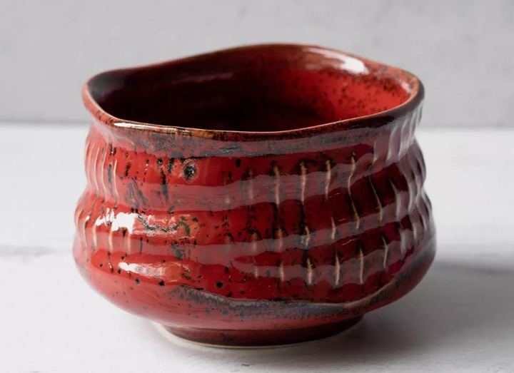 Handcrafted Ceramic Matcha Tea Bowl - Matcha Cup - Red Matcha Tea Bowl 14 oz
