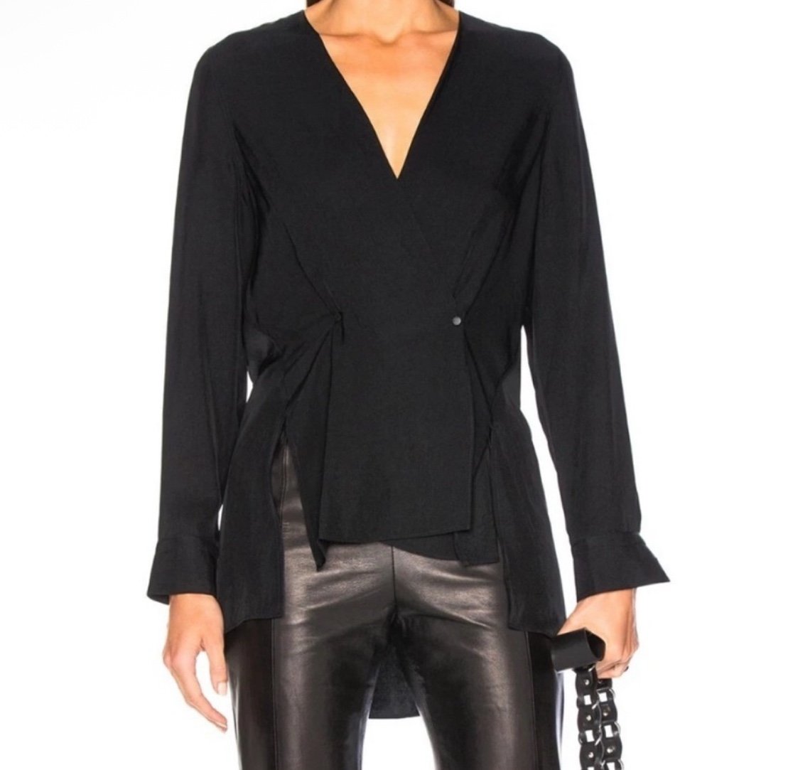 Rag & Bone Women's Black Debbie V-Neckline Black Button Collar Top Size Small