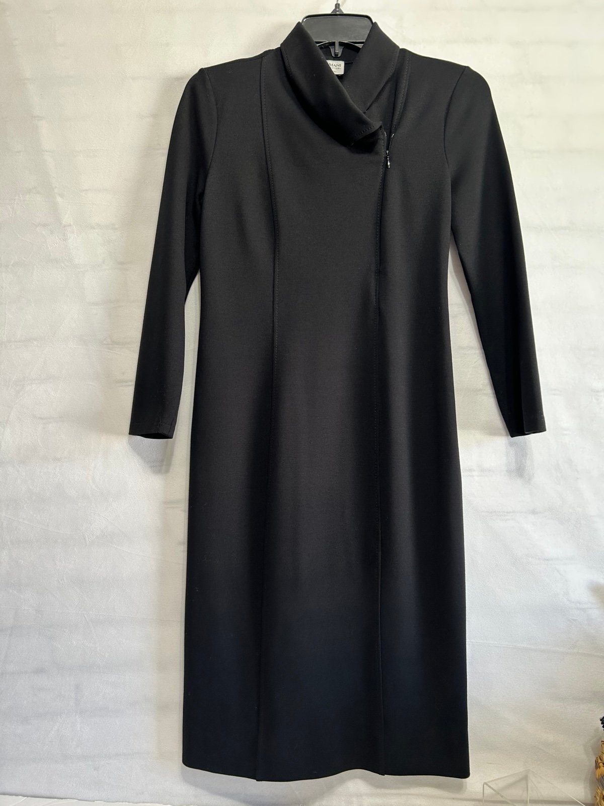 Armani Collection Made In Italy Black Asymmetrical Zipper/ Side Zipper Midi