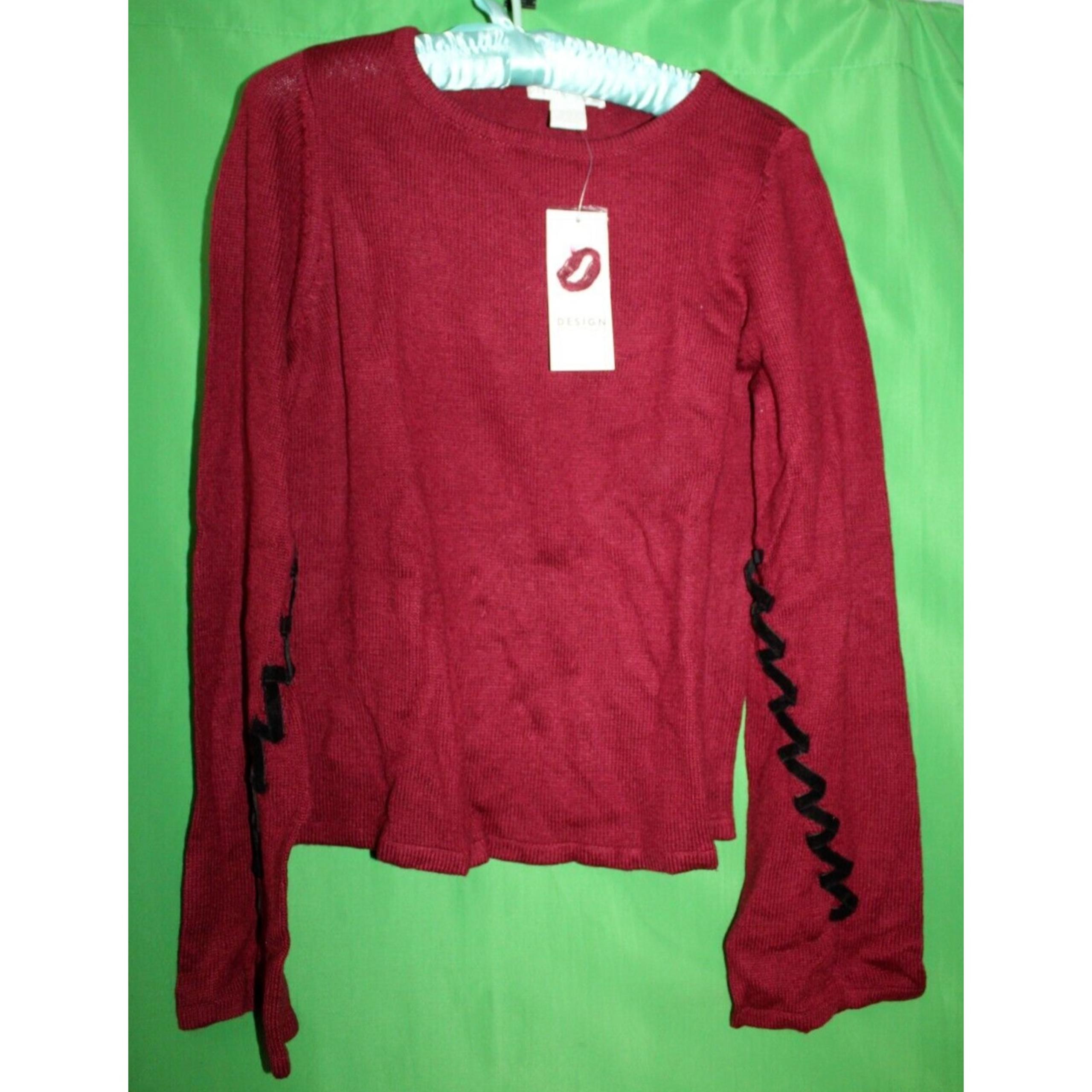 Design History Red Sweater With Ribbon Accent Sleeves Size Women's Small
