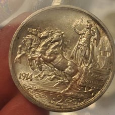 Rare Italy 2 Lire 1914 R Vittorio Emanuele III silver