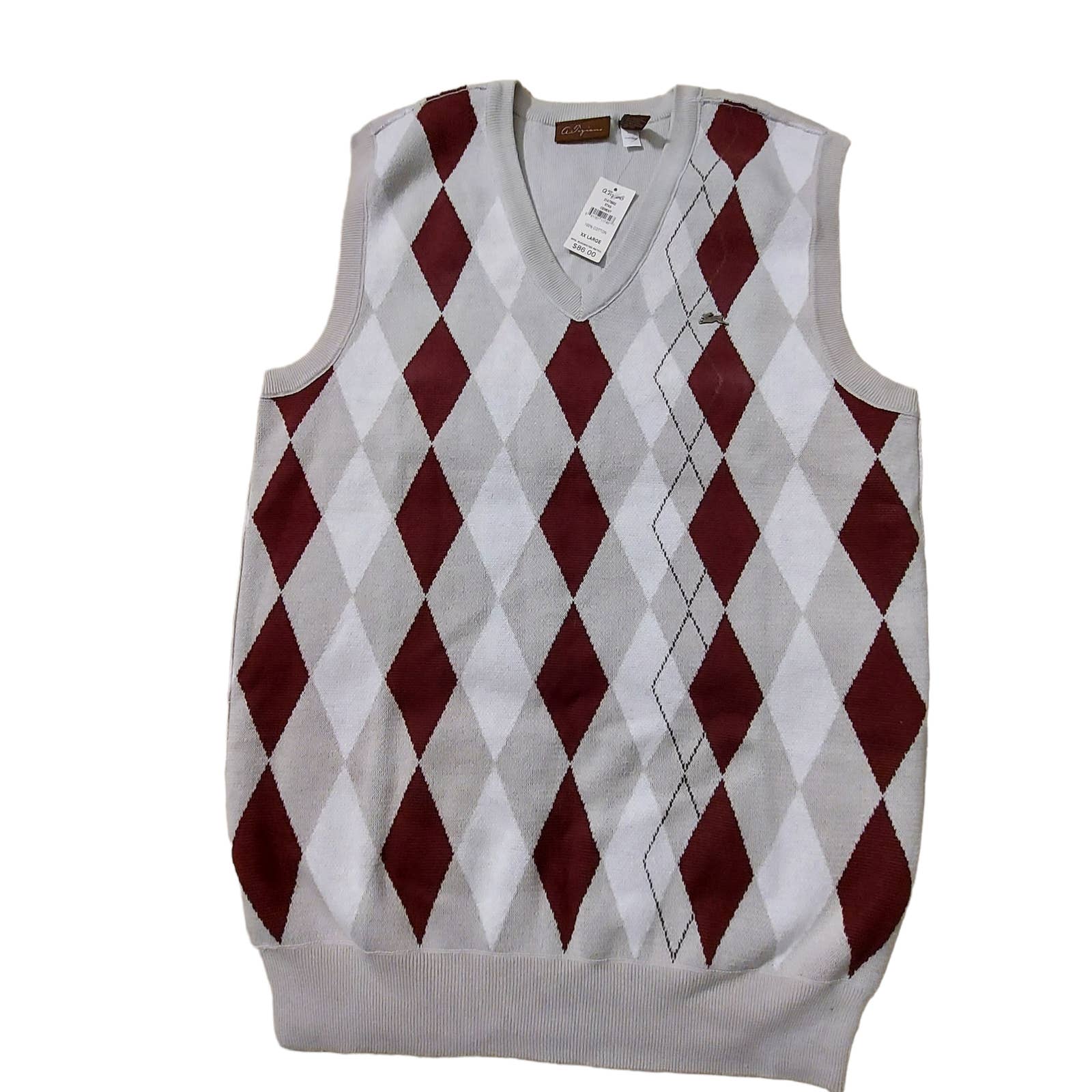 A. Tiziano Mens 2XL 100% Cotton V Neck Checkered Sleeveless Sweater Vest