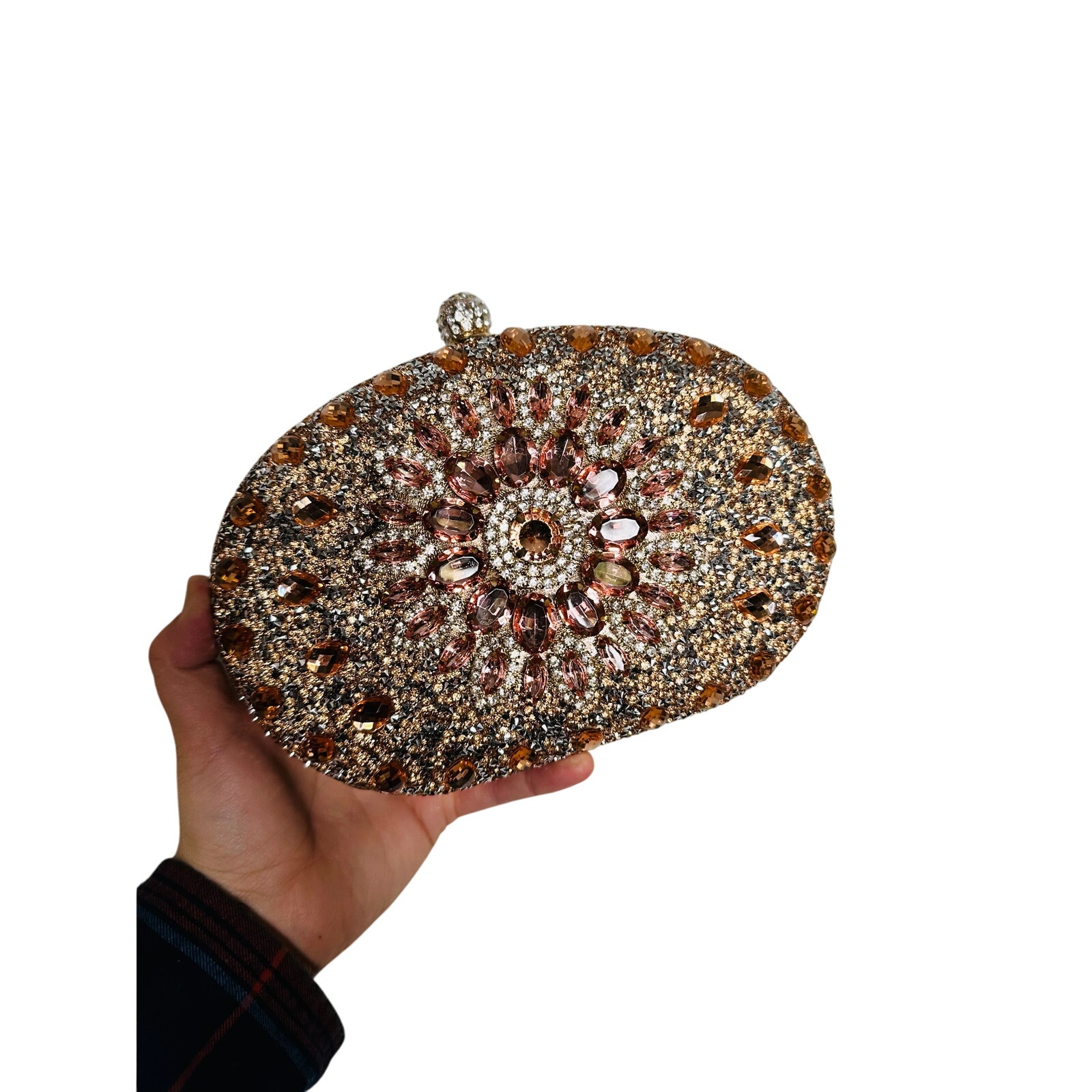 New RAMLA Gold Pink Champagne Colors Luxury Gold Handle & Chain Clutch