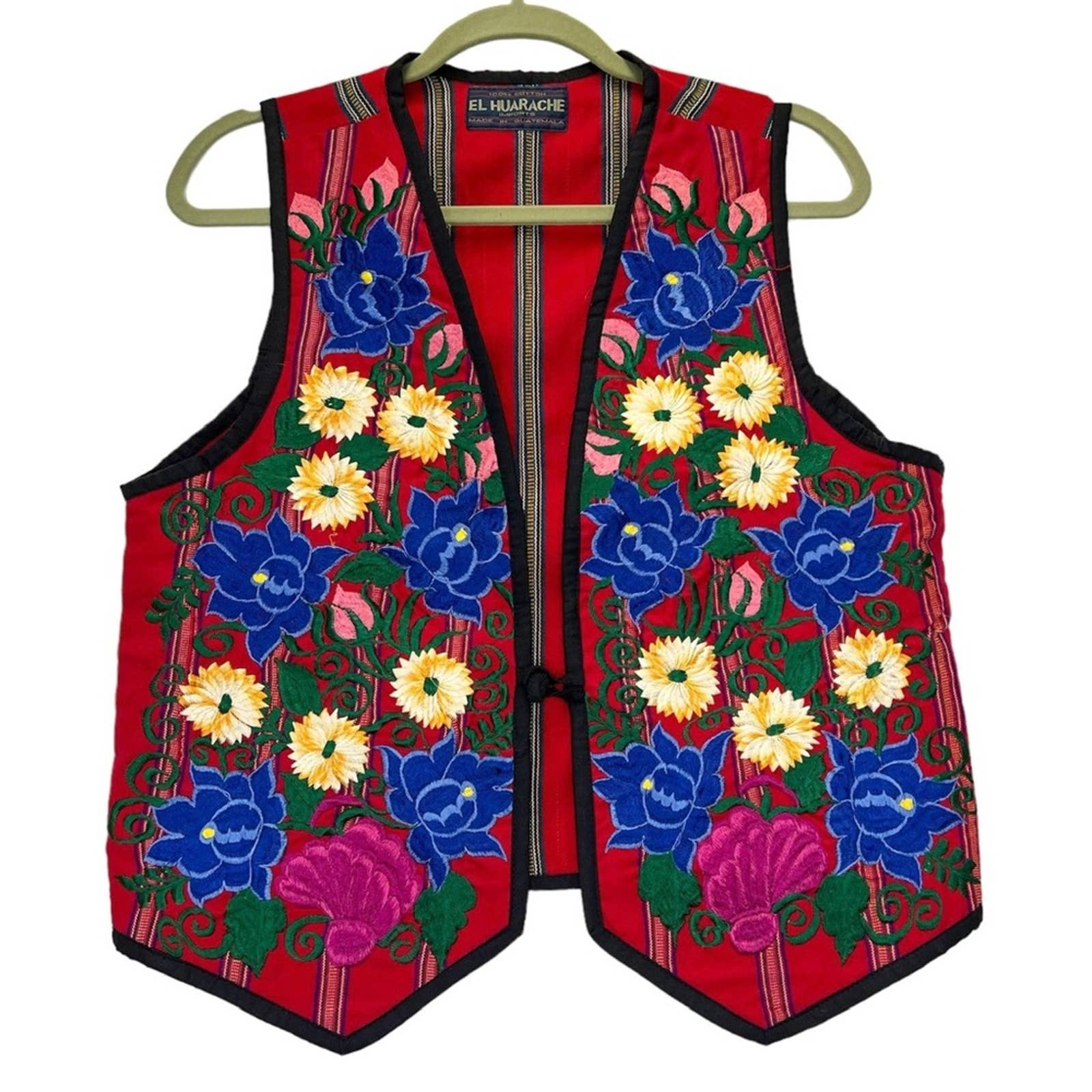 El Huarache Embroidered Vest Women’s Large Vintage Boho Guatemala Arts Crafts