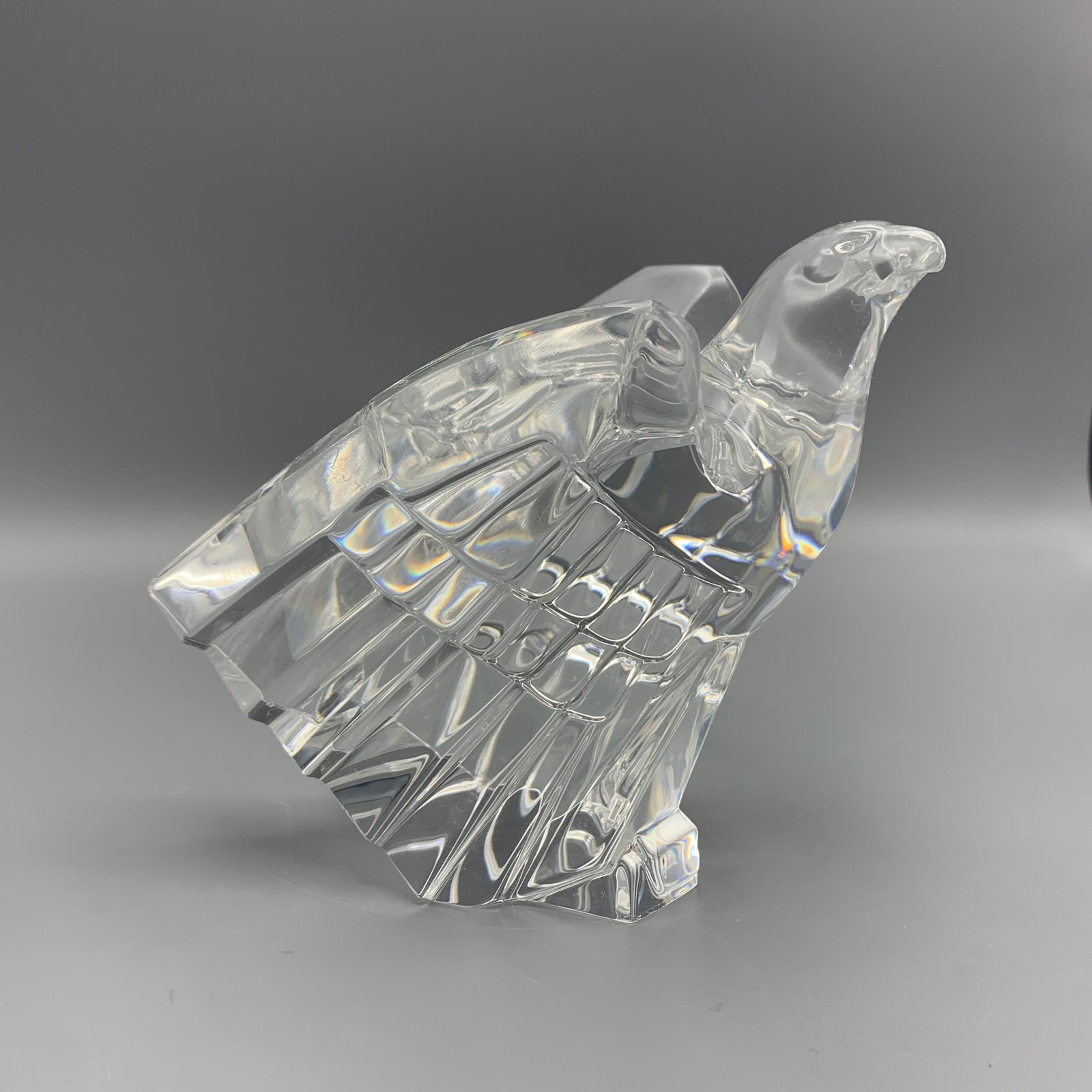 Steuben American Poised Eagle Crystal Glass Sculpture Signed Donald Pollard 1975