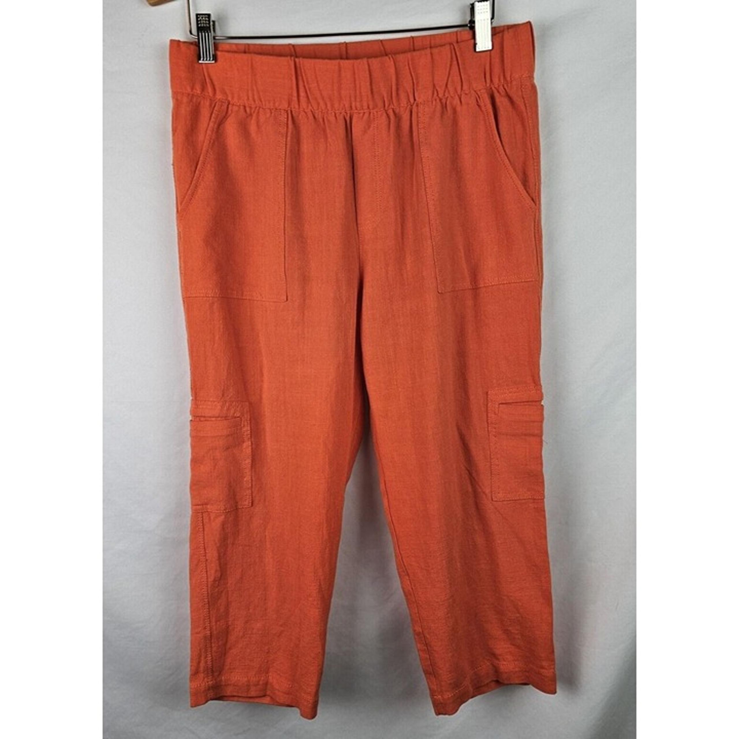 Soft Surroundings Capri Pants Womens Size Petite Med PM Orange Linen Cropped