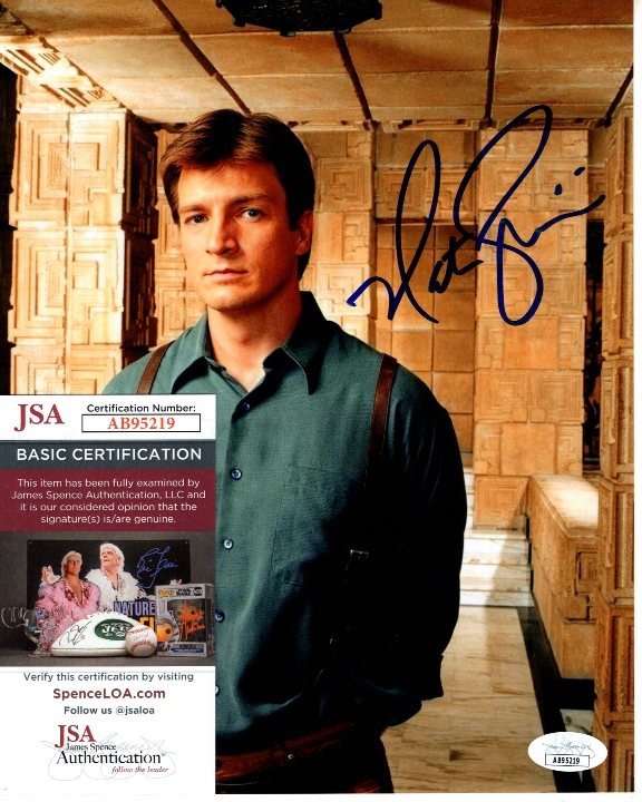 Nathan Fillion signed 8x10 Firefly Captain Malcolm Mal Reynolds photograph JSA