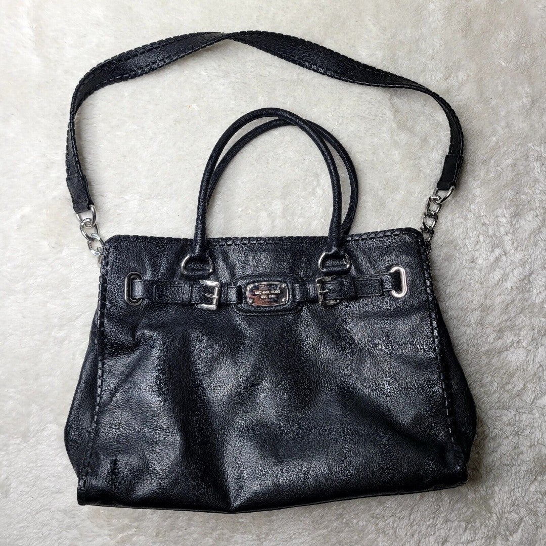 Michael Kors HAMILTON Satchel Purse Black Pebbled Genuine Leather Large Perfect