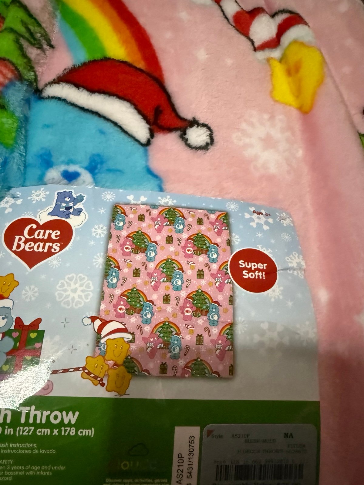 Pink Care bear Christmas throw