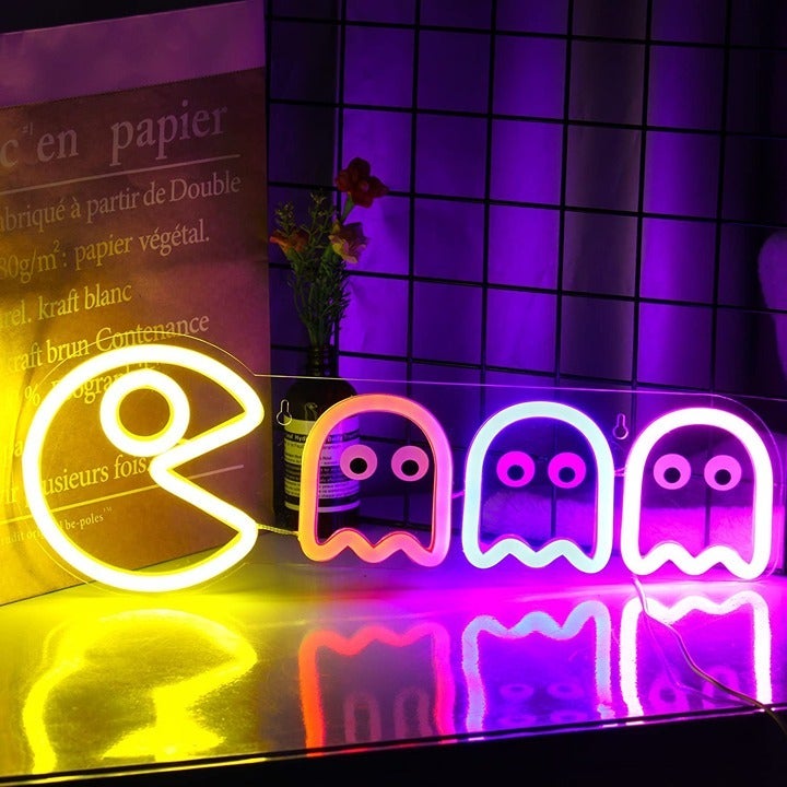 Ghost Neon Signs LED Lights Sign Gamer Room Retro Arcade Decor 17”x5.9”