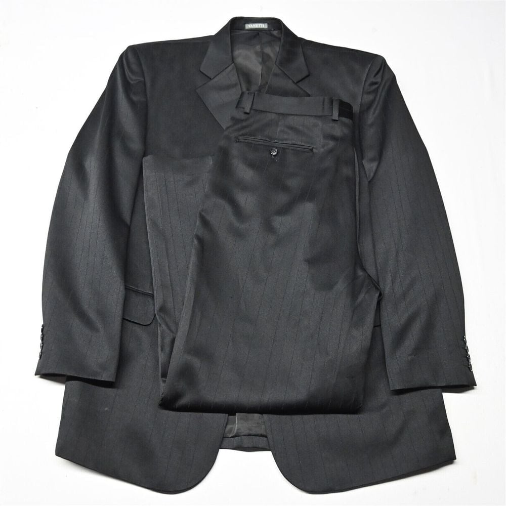 Vanetti 44L 36x32 Black Stripe Satin Mens Jacket Pants Suit