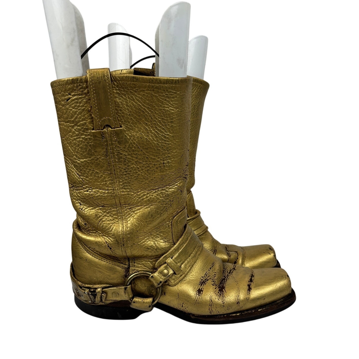 Frye Gold Leather Harness 12R Square Toe Moto Boots Women's 9M
