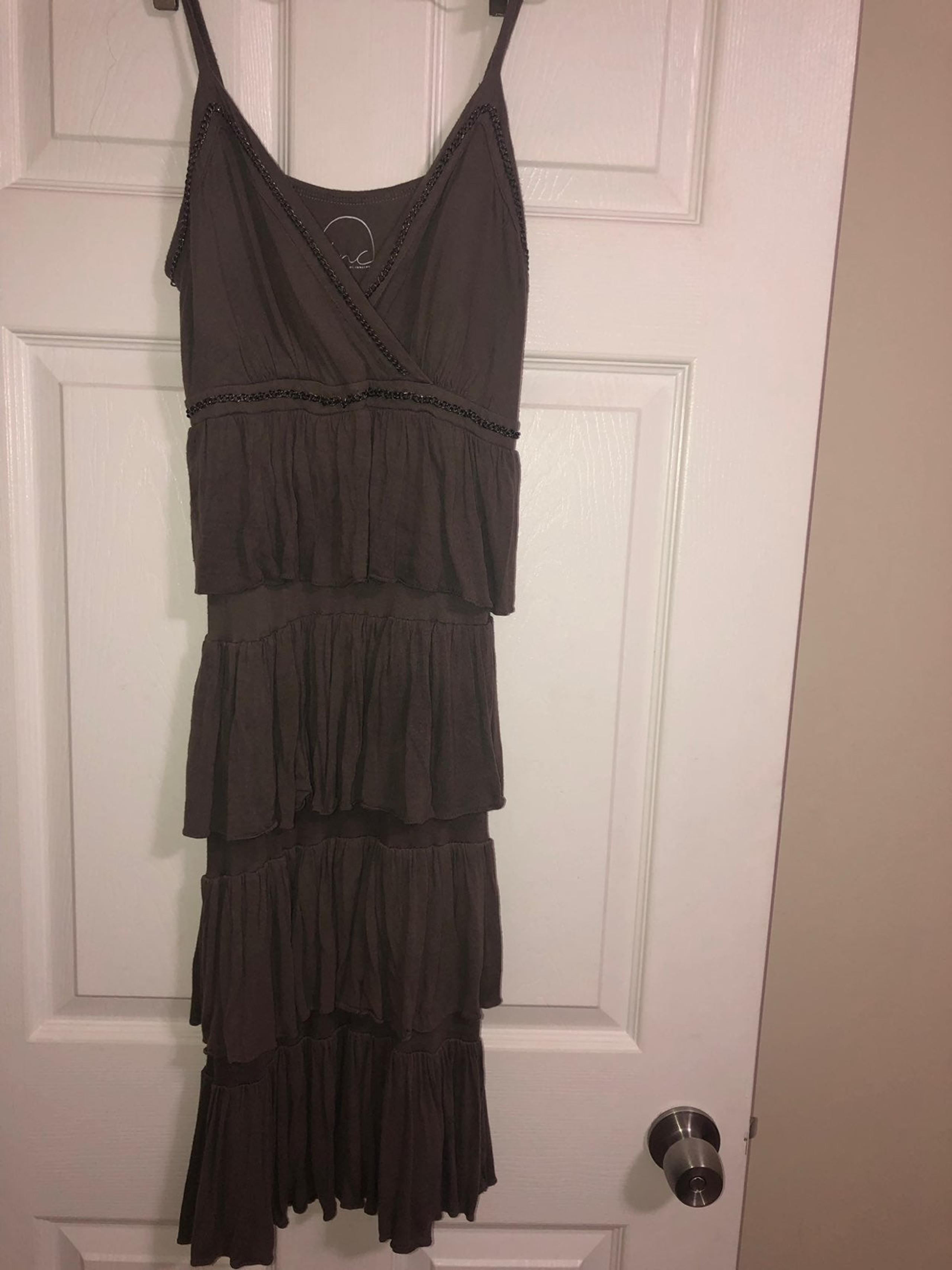 INC TIERED TAUPE STRAPS DRESS SIZE M