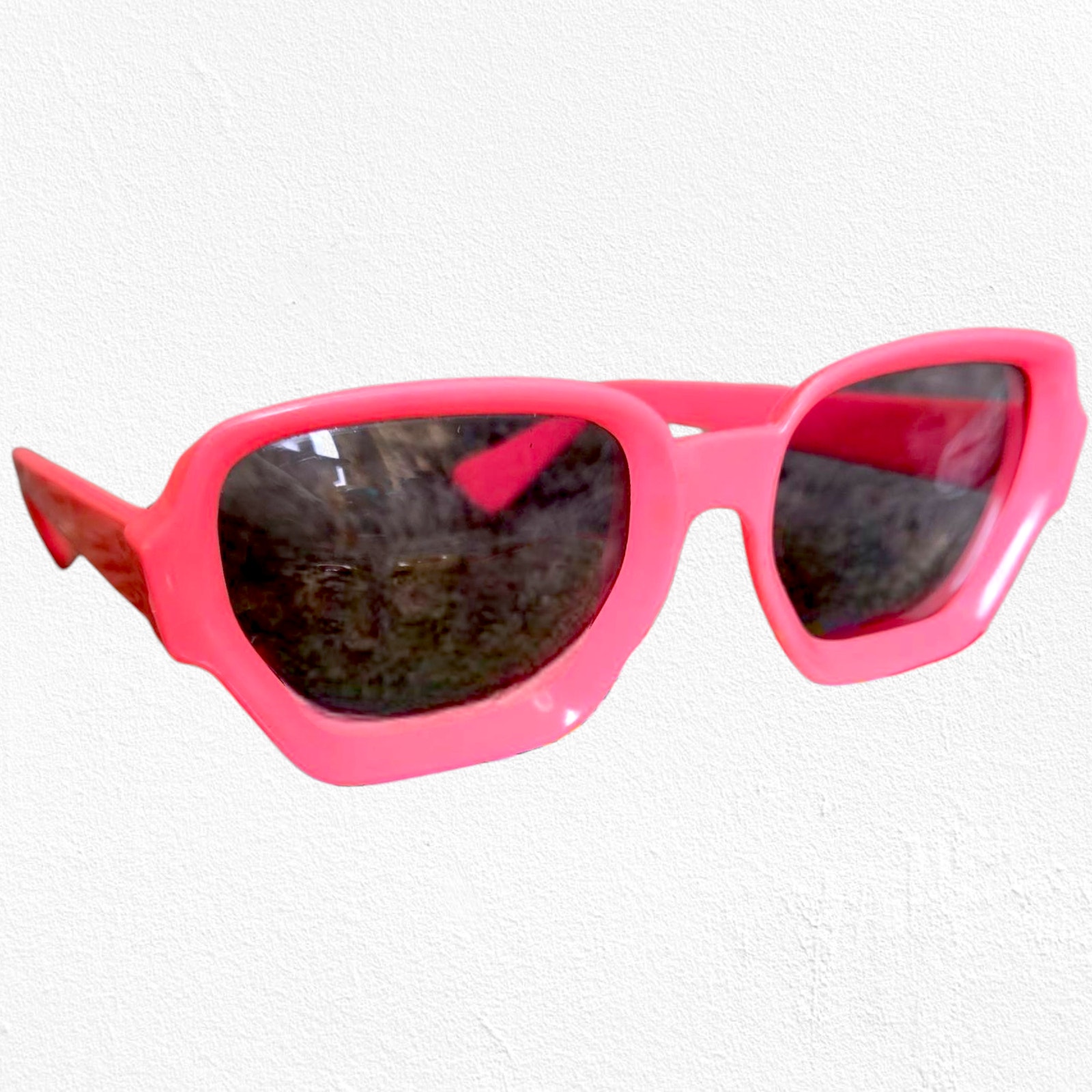 1980s Vintage Pink Geometric Sunglasses Italian Retro Neon Statement Shades