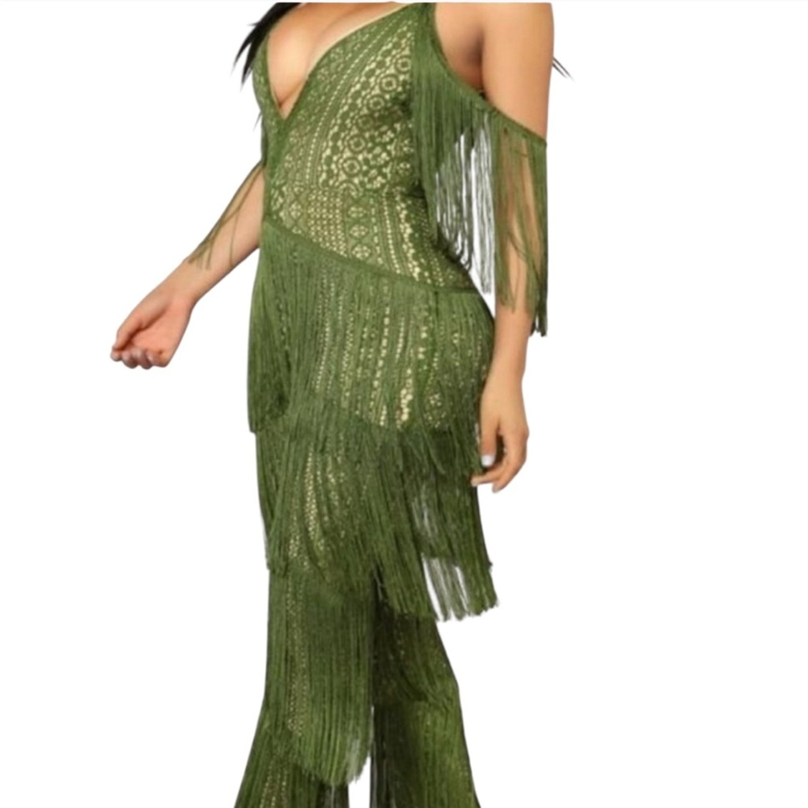 Banjul Black / Cream Fitted Fringe Jumpsuit Fully Lined Boho Festival Sz L - EUC