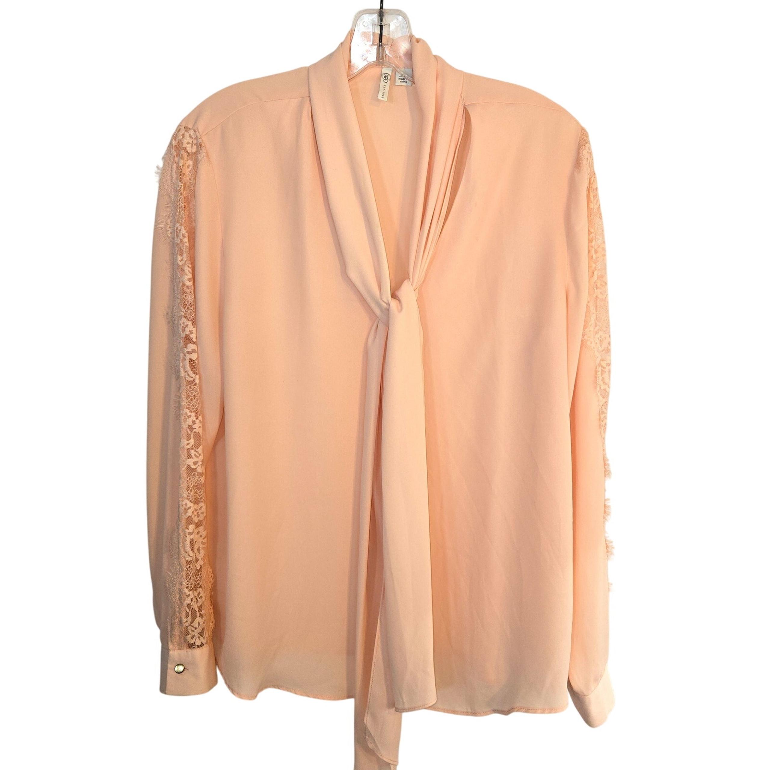 Cato Large Women's Top Peach Ties Shirt Blouse Misses Size 12 14 L