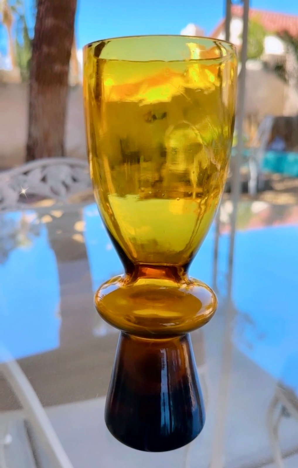 MCM Modernist Honey Amber Art Glass Vase