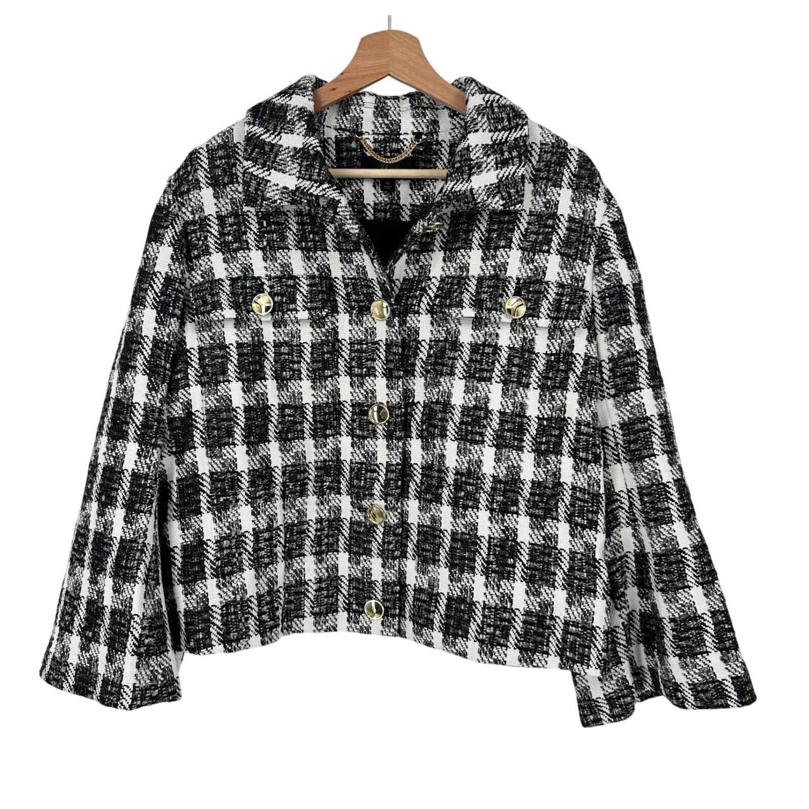 J. Crew Lady Jacket 16 Oversized Houndstooth Metallic Black White Cropped