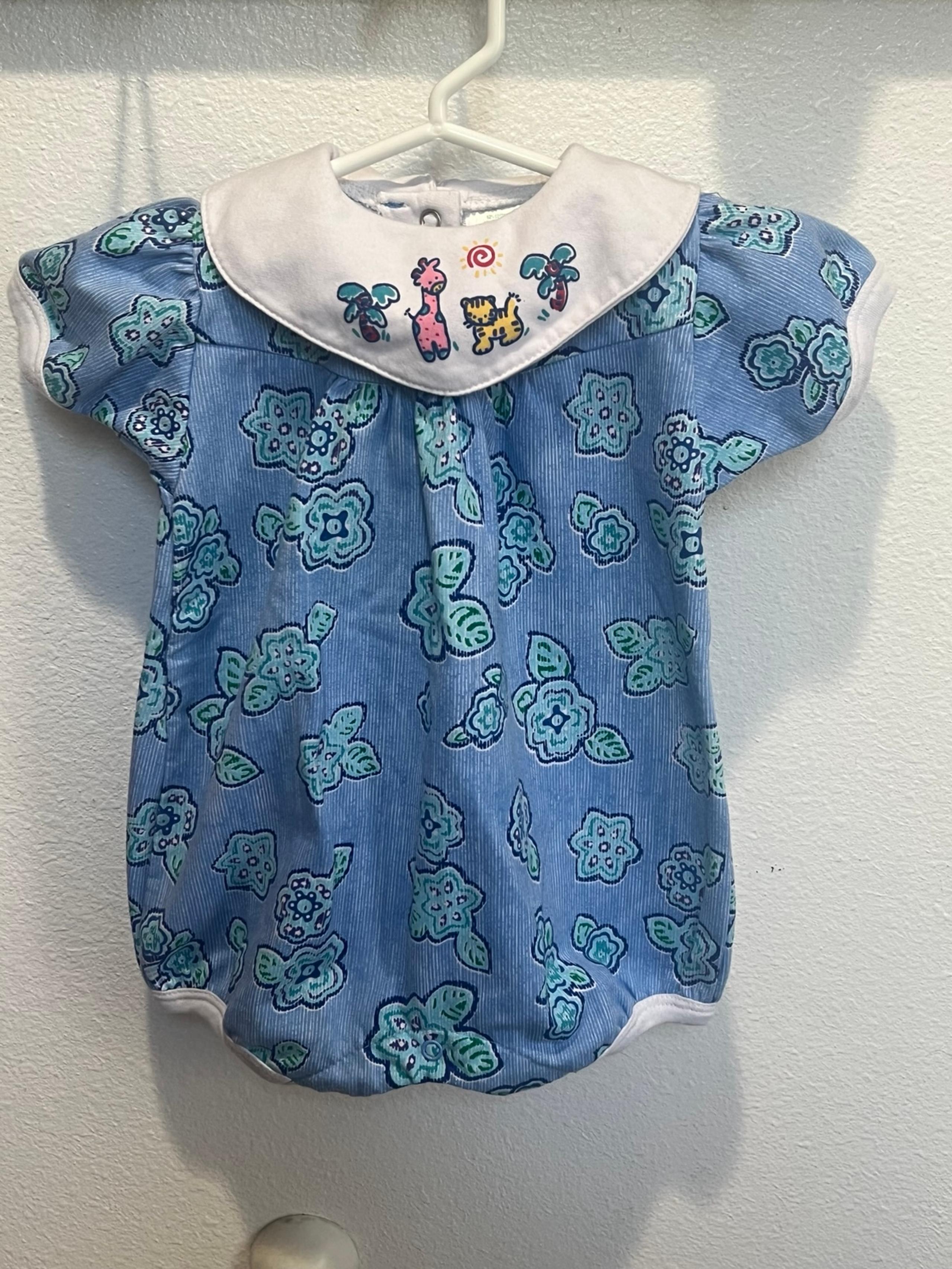 Okie dokie blue abstract print bubble romper