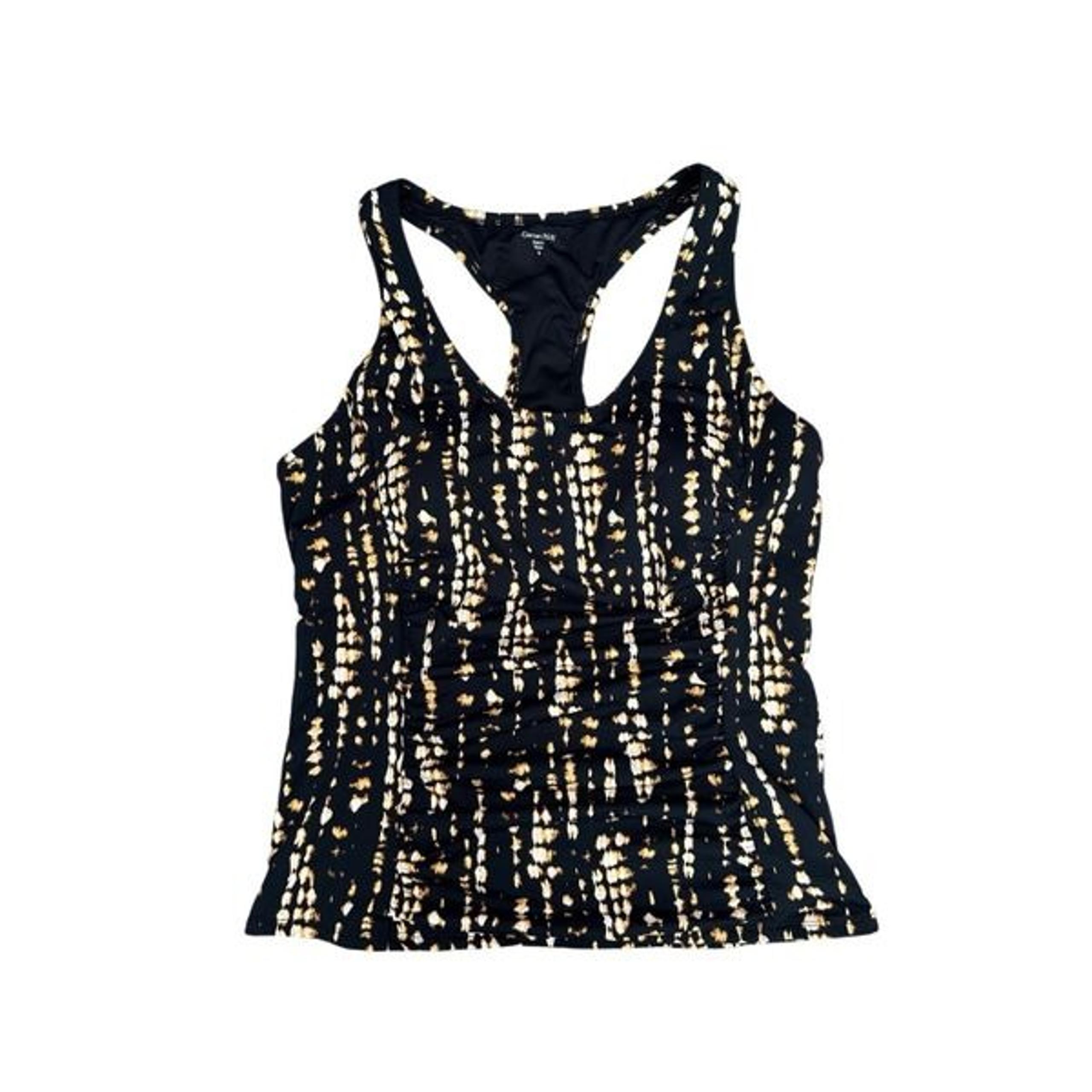 Garnet Hill swim active tankini top batik style ruched black racerback womens 16