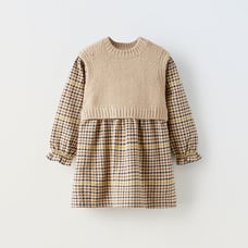 Zara kids girls CONTRAST CHECK DRESS 3-4 years