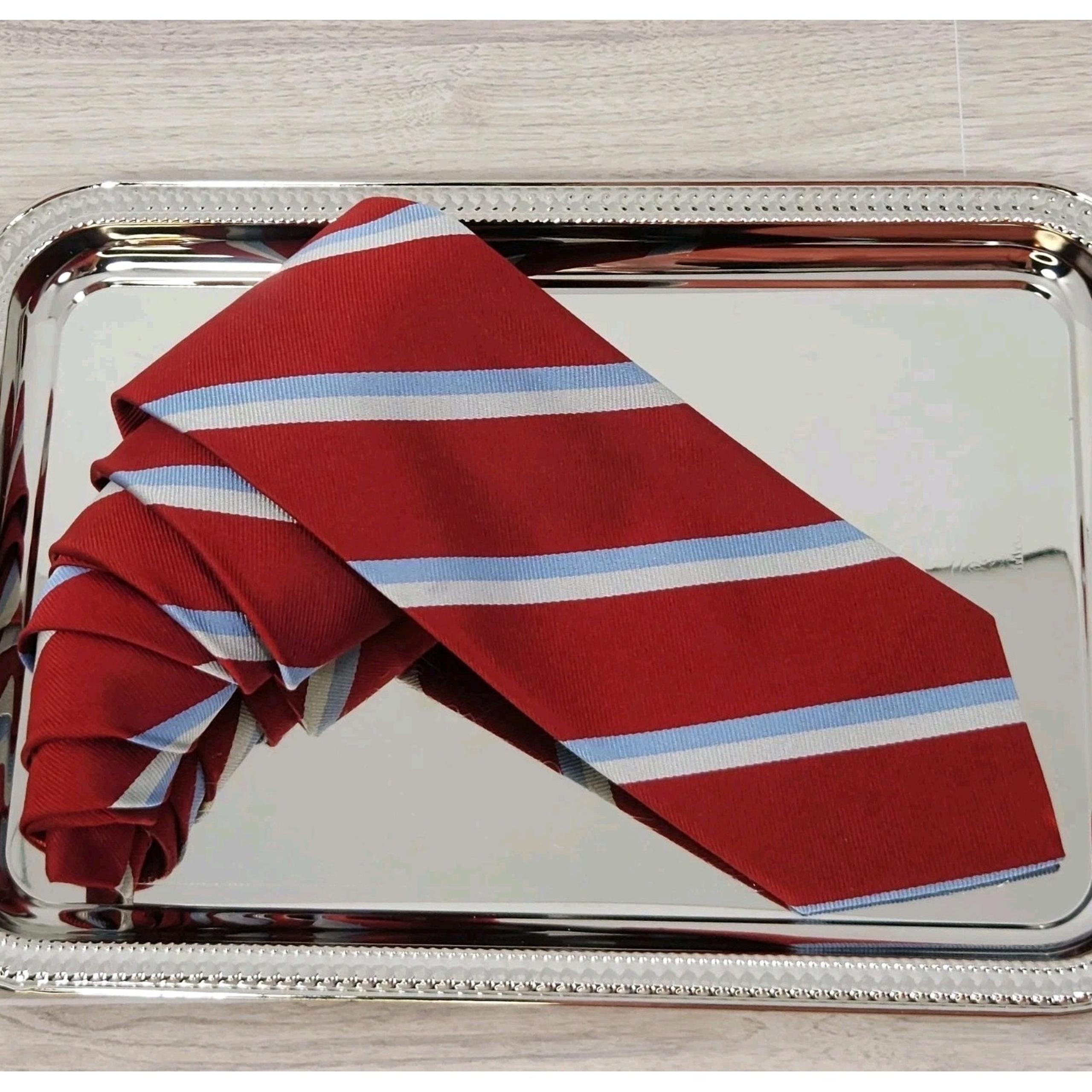 J. Crew Repp Tie Red, White & Powder Blue Stripe 100% Silk Necktie 60" x 3¼"