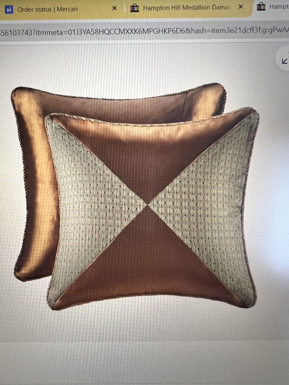Hampton Hill Teal Brown Jacquard Medallion Demask Square Pillow Shams x2