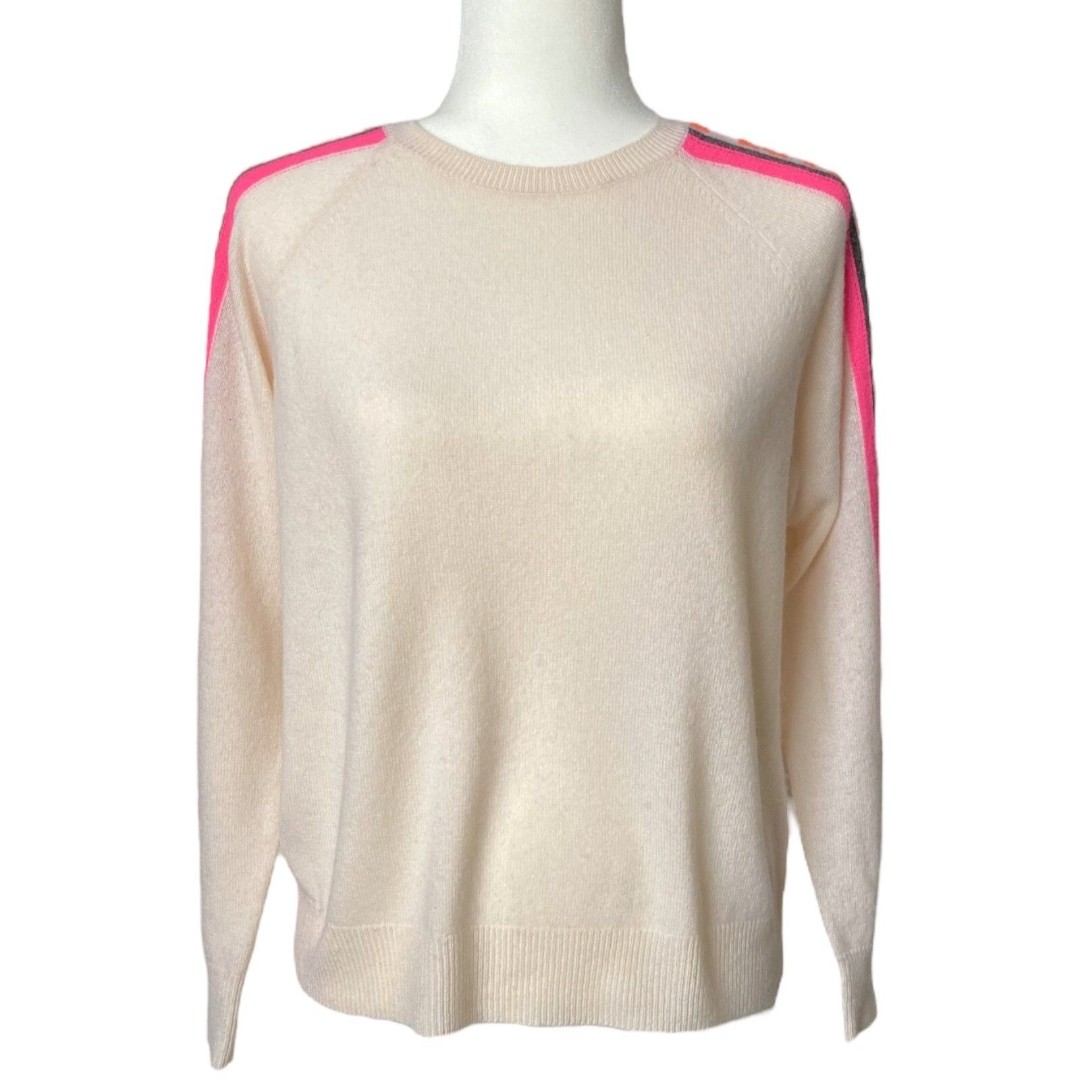 Womens Brodie Cashmere Love Long Sleeve Pullover Sweater Ivory Pink Size Small