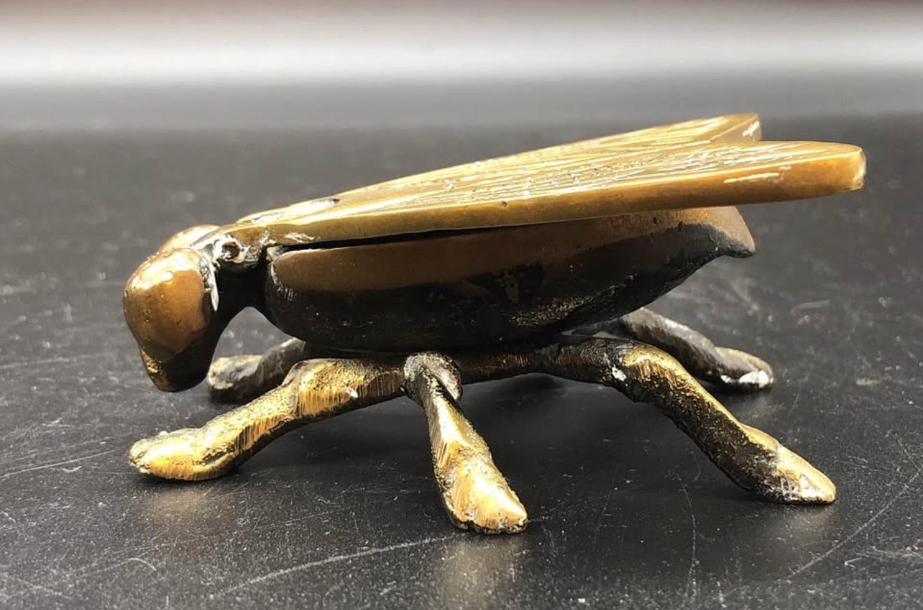 Vintage Brass Bug Ashtray Hinged Wings Insect Fly Match Striker