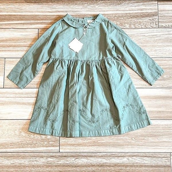 NWT! Omibia Pine Green Long Sleeve Pan Collar Eyelet Floral Mimosa Dress Size 4