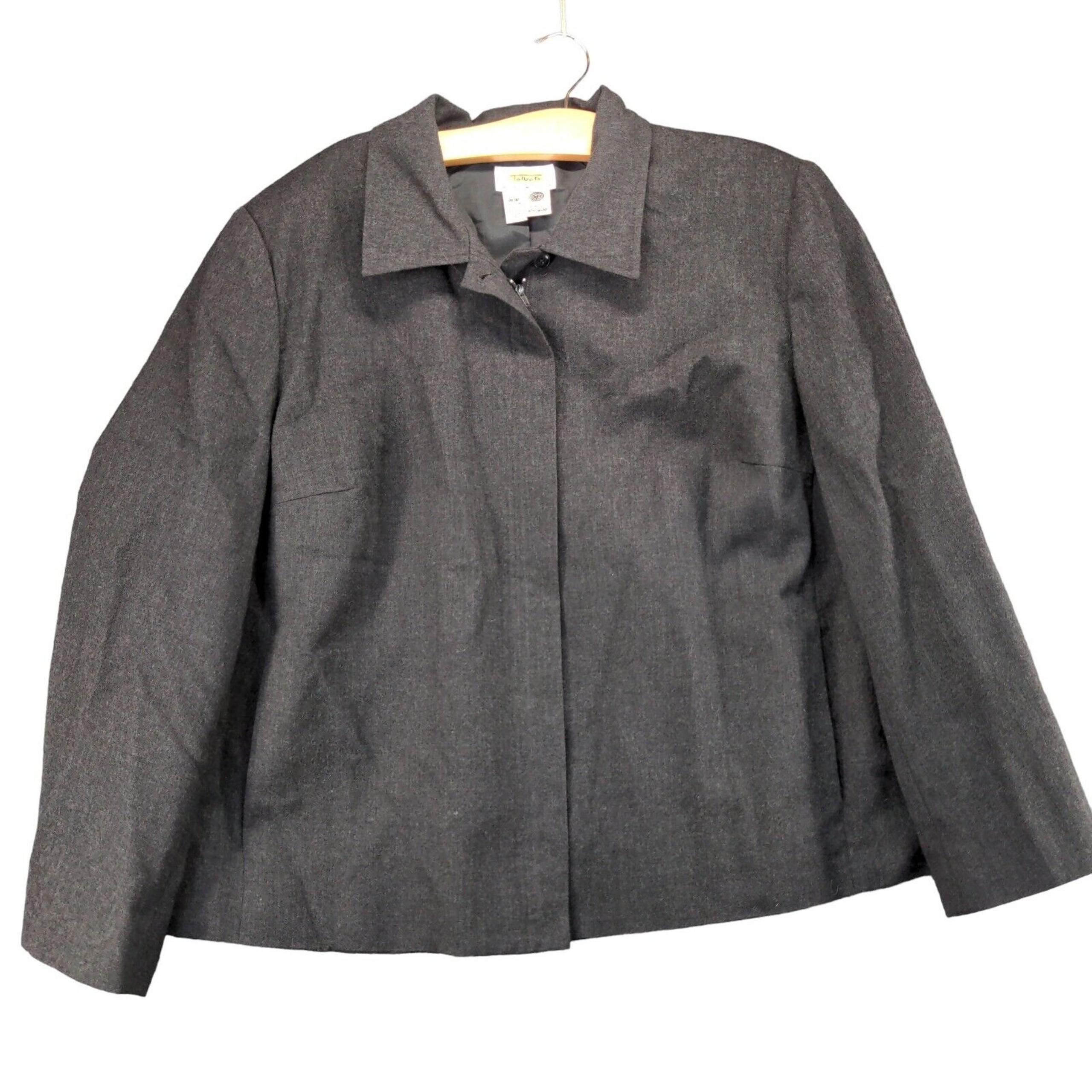 Vintage Talbots Coat Jacket Womens Size 18W Black Pure Wool Full Zip Collared