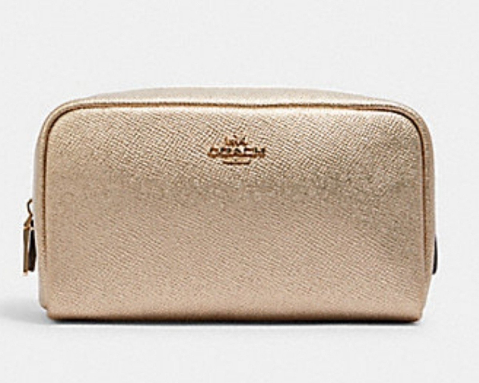NEW NWT Coach Boxy Cosmetic Bag, Metallic Pale Gold
