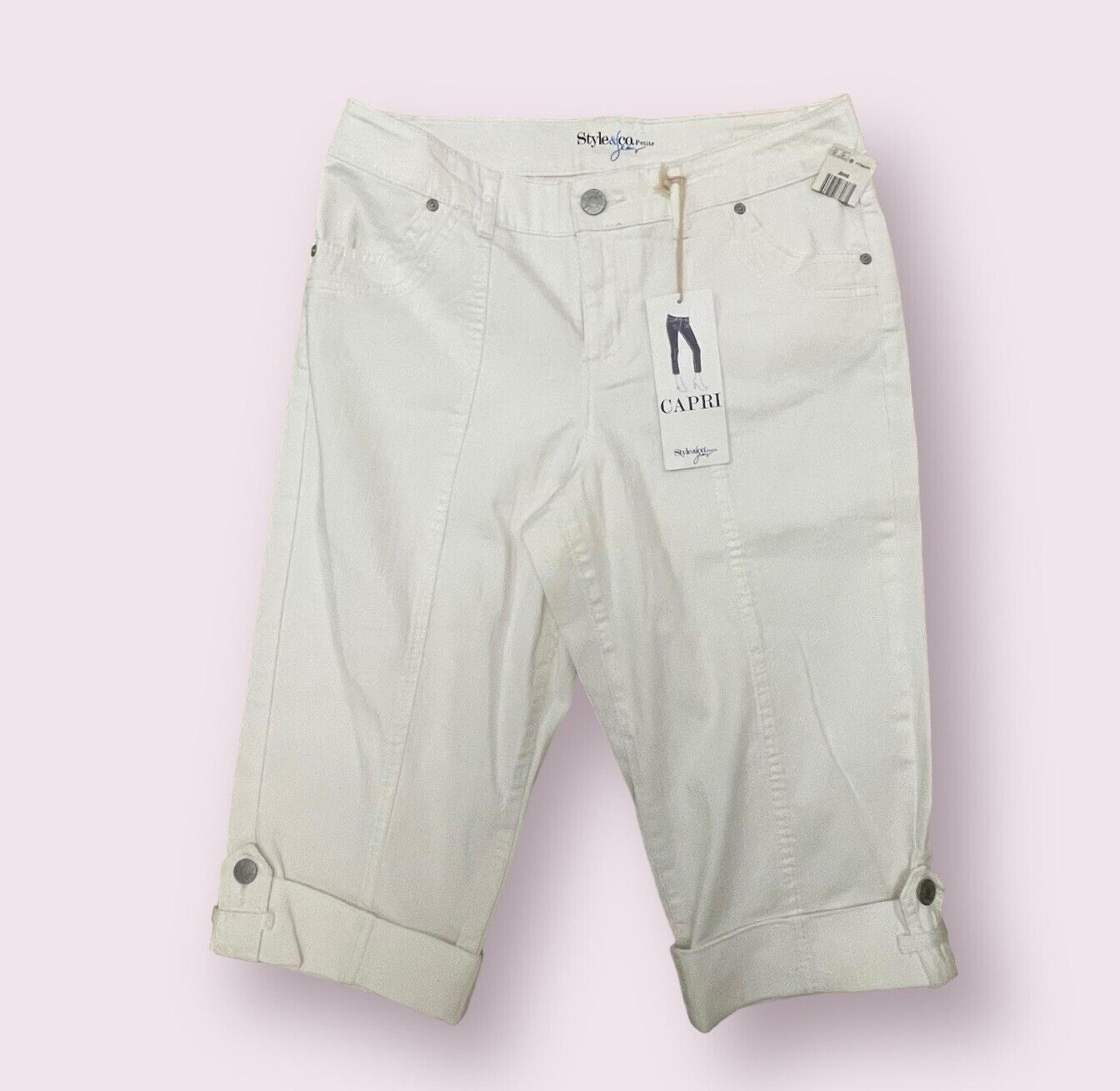 NEW Style & Co Capri Jeans White Cuffed Women's 10P Petite Seam Mid-Rise