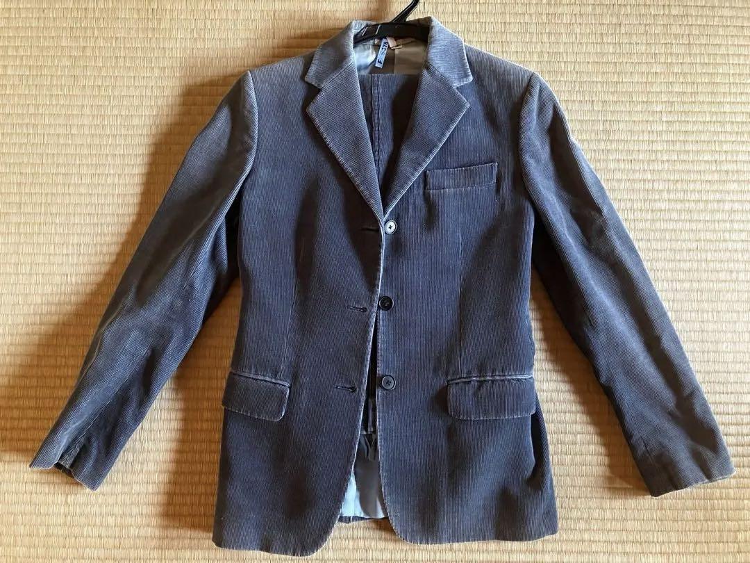 Blue corduroy tailored pants suit with lining, made in Italy, size 42.