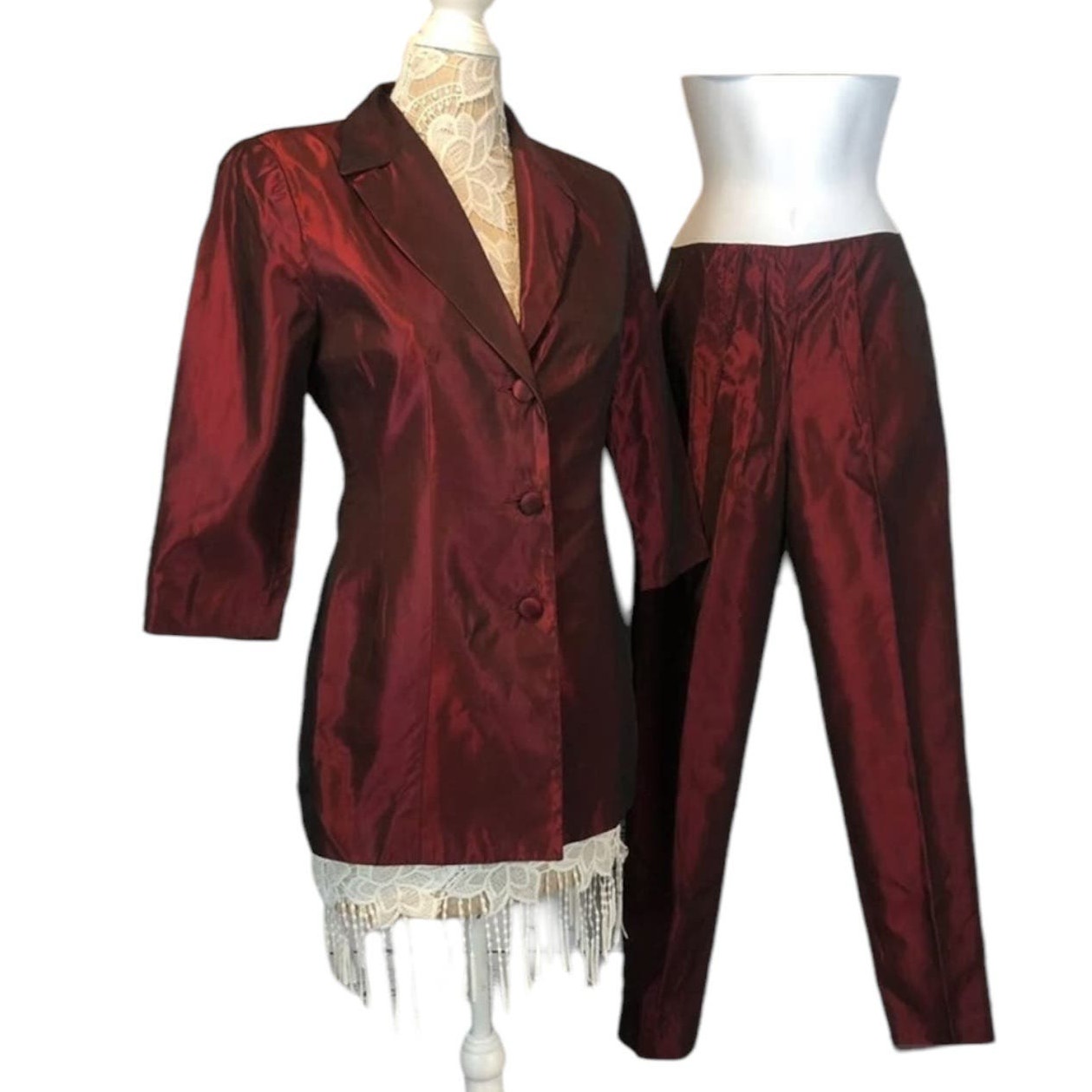 Vintage TRIO New York iridescent taffeta burgundy pants suit size 4