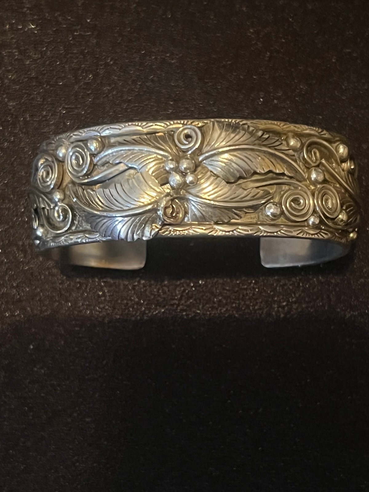 Vintage Sterling Silver Navajo Artisan Floral Cuff