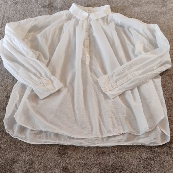 Nili Lotan Sheer Oversize Pleated Blouse 100% Cotton